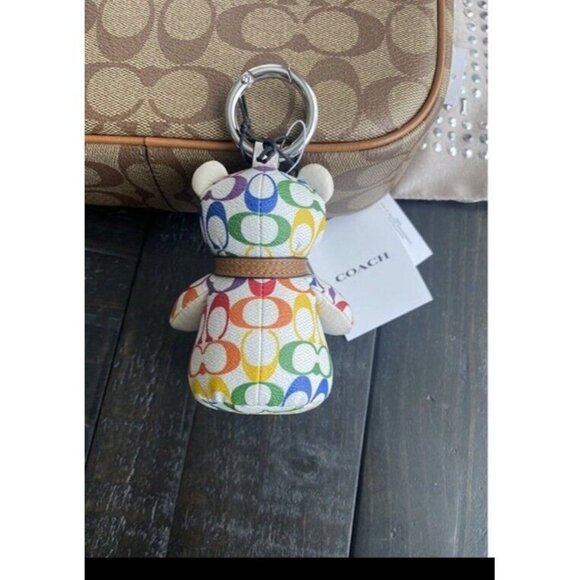Coach CJ953 Rainbow Pride Bear Signature Keychain Bagcharm _NWT - Picture 2 of 5